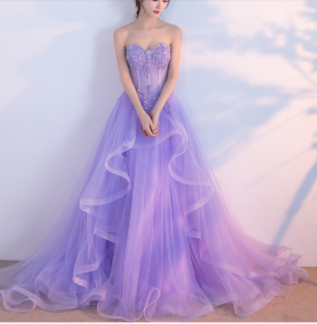 Lilac Sweetheart Tulle Prom Dress Beaded Sequined Princess Prom Dress c3302