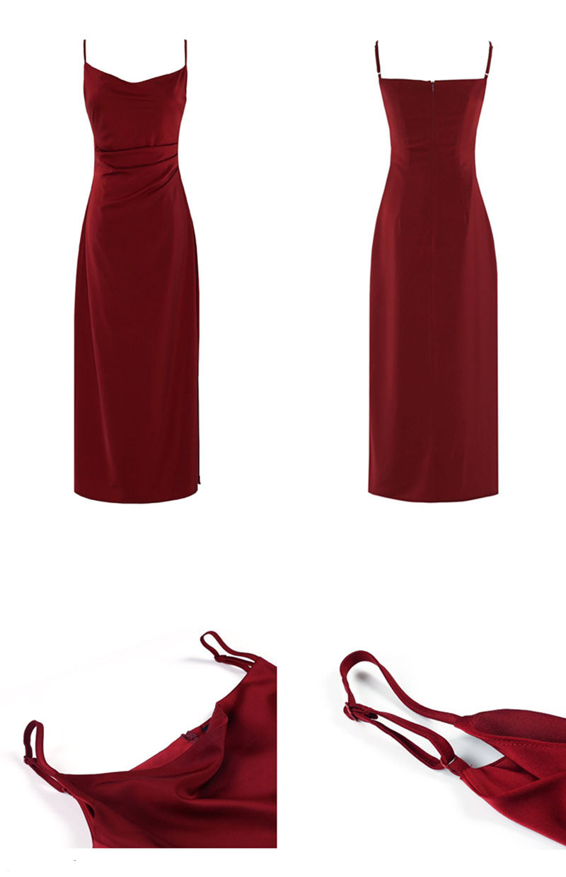 French Retro Sexy Swing Neck Sling Skirt Burgundy Prom Dress,Spaghetti Straps Classic Prom Dress  C1798