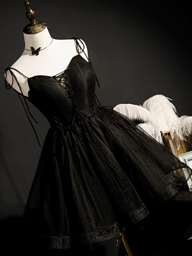 Charming Balck Short Spaghetti Straps Homecoming Dresses Cute Dresses C1121