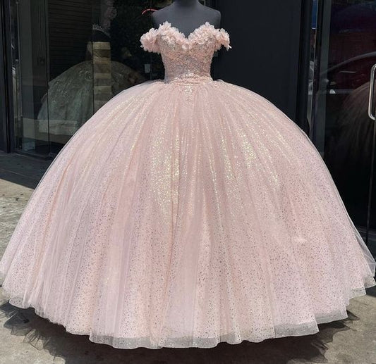 Off the shoulder pink ball gown glitter sweet 16 dress birthday dress c3265