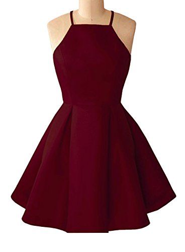 Simple Halter Sleeveless Pleated A-line Short Burgundy Homecoming Dress c3289