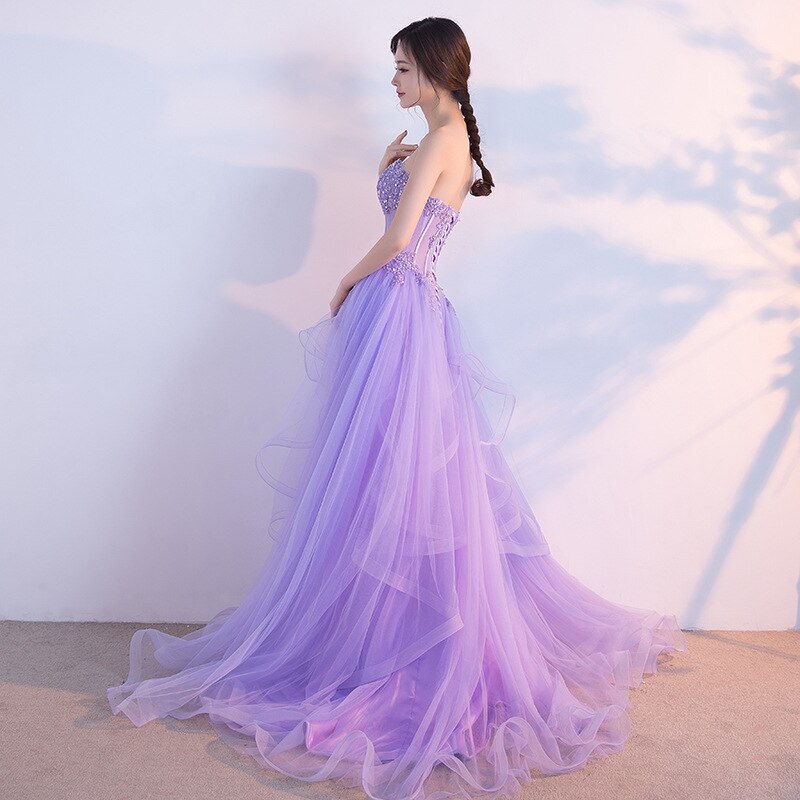 Lilac Sweetheart Tulle Prom Dress Beaded Sequined Princess Prom Dress c3302