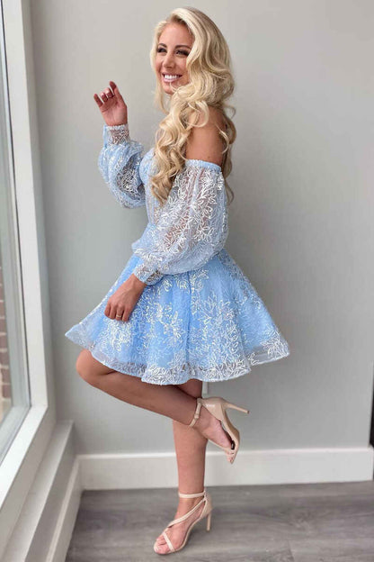 A-Line Ivory Sweetheart Puff Sleeve Short Party Dress c3126