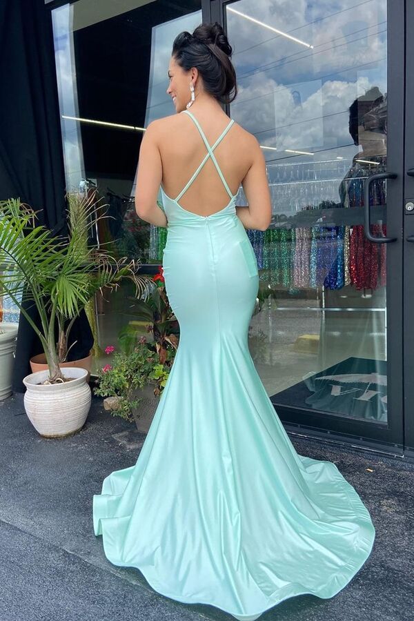 Mermaid Light Green Slit Long Formal Prom Dress  c3132