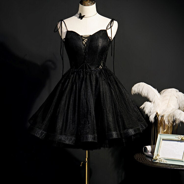 Charming Balck Short Spaghetti Straps Homecoming Dresses Cute Dresses C1121