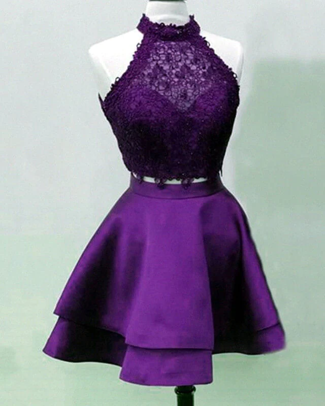 Short Two Piece Homecoming Dress Halter c3459