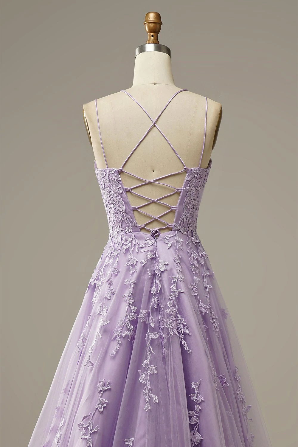 Purple tulle lace long prom dress formal dress  C2442