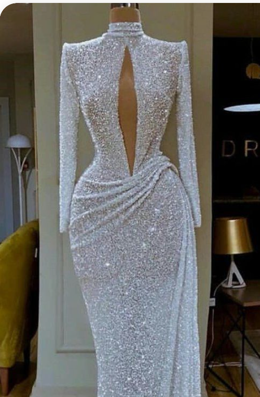 Long Sleeves Pageant Dress With Sheer Front Evening Dress C1186