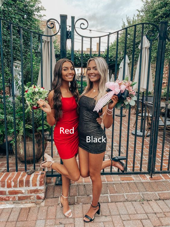 Cute Hoco Dresses Party Dresses Black/Red Straps Homecoming Dresses cc15