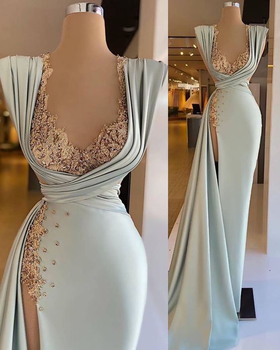 Stunning Mermaid Prom Dress With Hight Split New Arrival Evening Dress African Wedding c3430