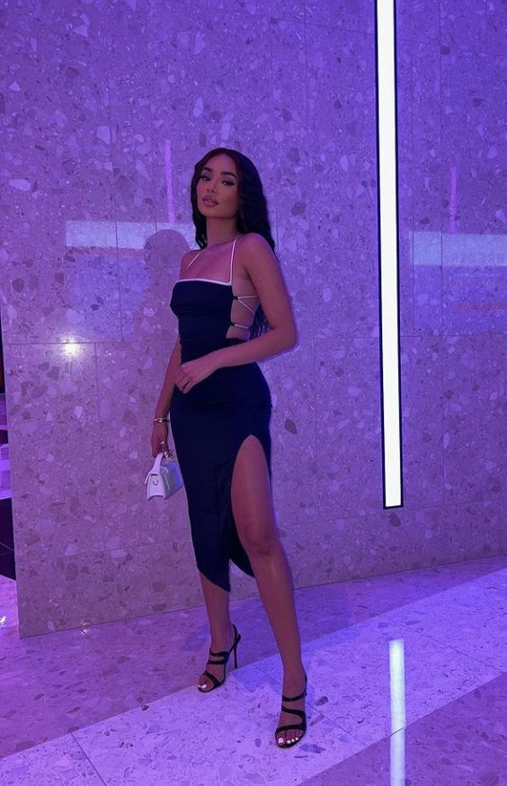 Black Simple Party Dress Open Back Homecoming Dress c3406