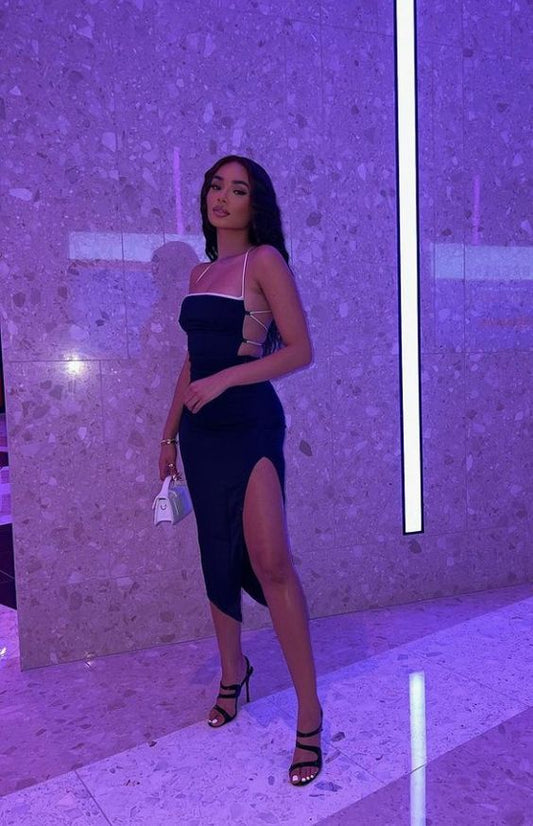 Black Simple Party Dress Open Back Homecoming Dress c3406