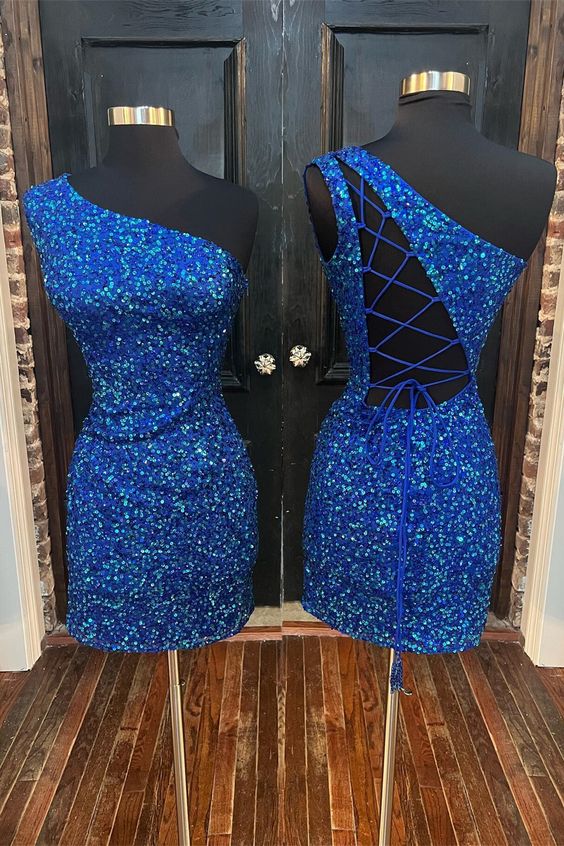 Sparkle Royal Blue Sequin One Shoulder Bodycon Party Dress c3420