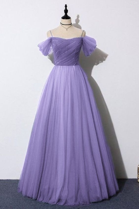 A-line Purple Prom Dress Tulle Formal Dress Simple Prom Dress cc47