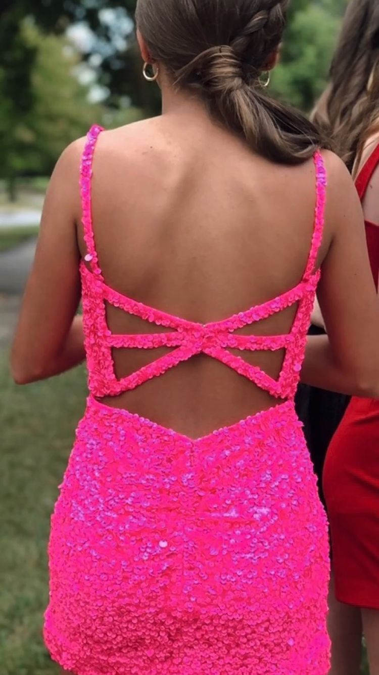 Hot Pink Sequins Short Fitted Homecoming Dress cc18