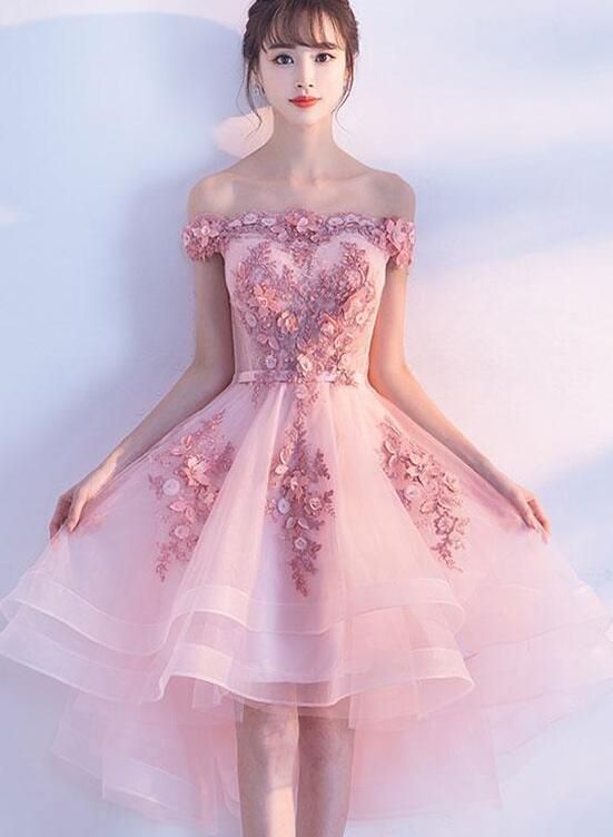 Stylish Pink Off the Shoulder Homecoming Dress, Lovely Pink Party Dress  c3428