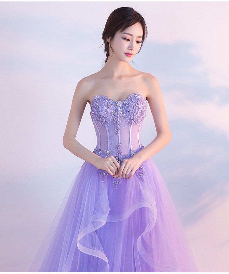 Lilac Sweetheart Tulle Prom Dress Beaded Sequined Princess Prom Dress c3302