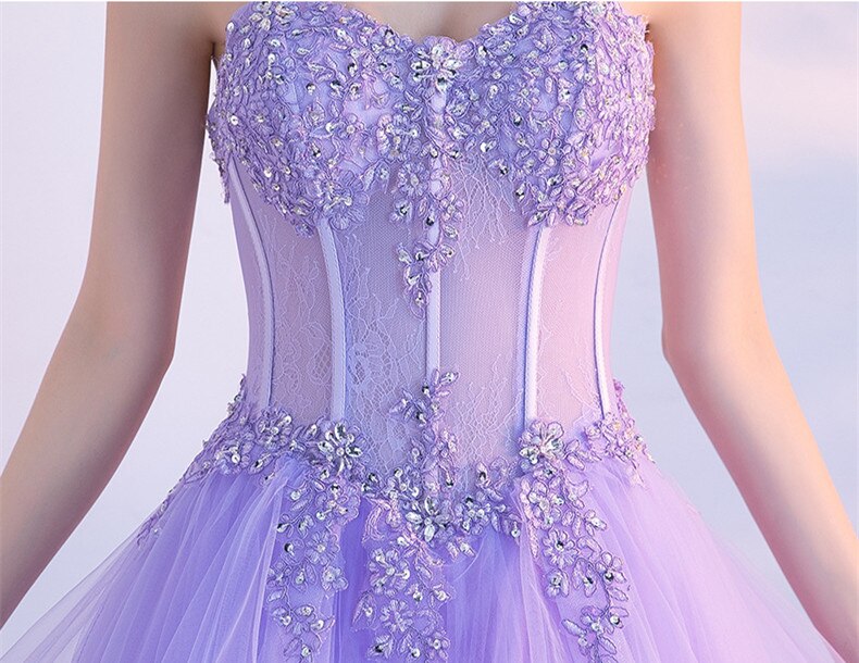 Lilac Sweetheart Tulle Prom Dress Beaded Sequined Princess Prom Dress c3302