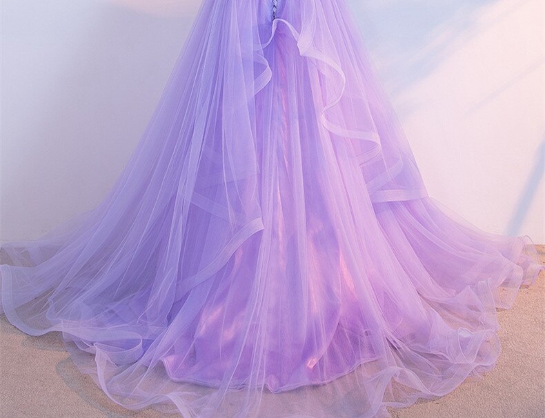 Lilac Sweetheart Tulle Prom Dress Beaded Sequined Princess Prom Dress c3302