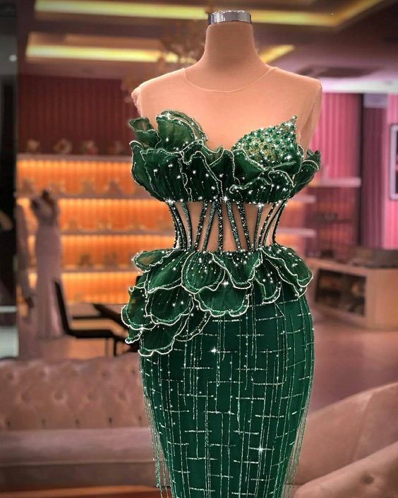 Green Mermaid Prom Dress See-through Evening Dress c2535