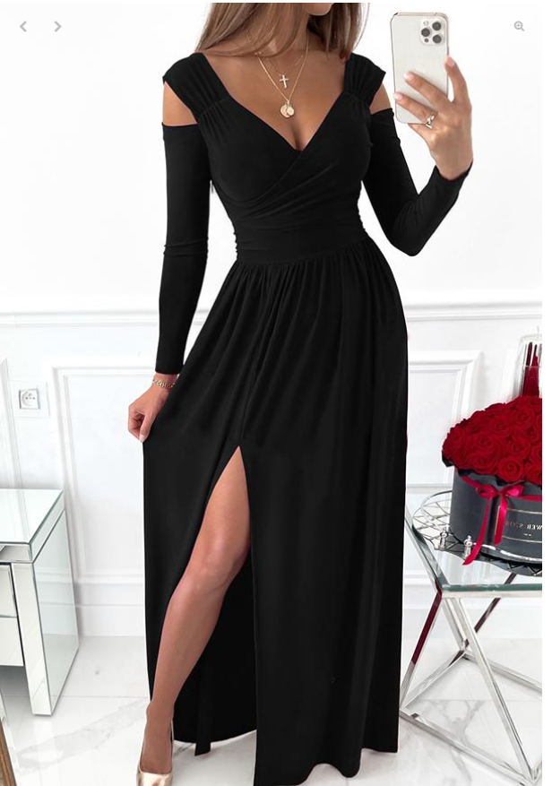 Women's Dresses Long Sleeve V-Neck Solid Strapless Split Prom Dress C2319