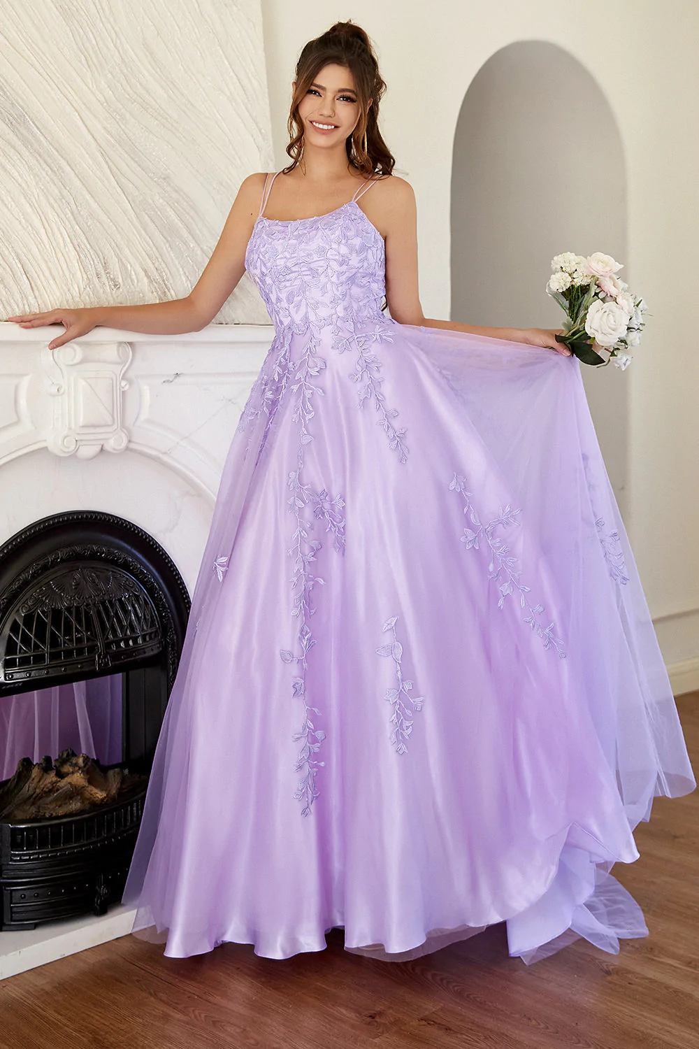 Elegant Lavender / Yellow A-line Prom Dress c2843