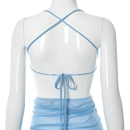 Blue Sexy Long Prom Dress See-through Prom Dress Beach Dress cc98