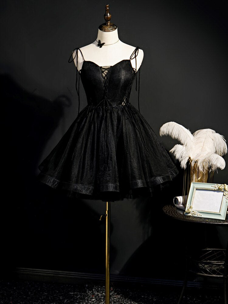Charming Balck Short Spaghetti Straps Homecoming Dresses Cute Dresses C1121