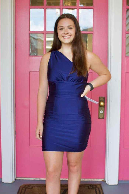One Shoulder Hot Pink Tight Homecoming Dress c3116