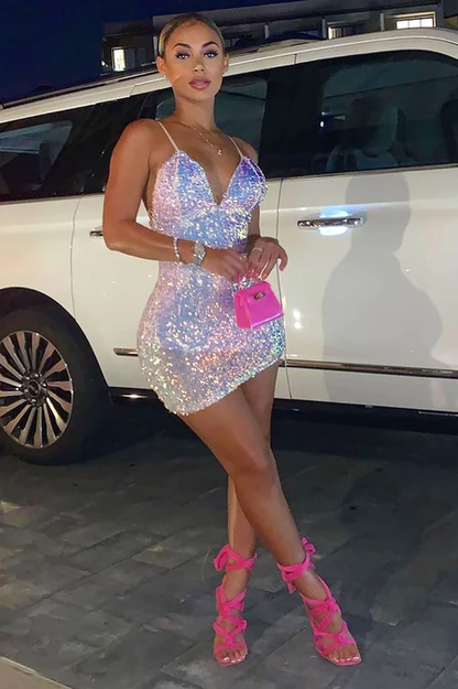Shine Sequin Mini Dress Blush Pink Party Dress  c3277