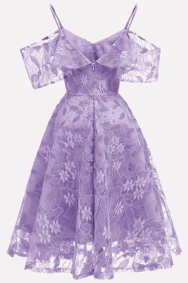 Light-purple Ruffles Lace Cold Chic Shoulder Chic A Line Homecoming Dress c3148