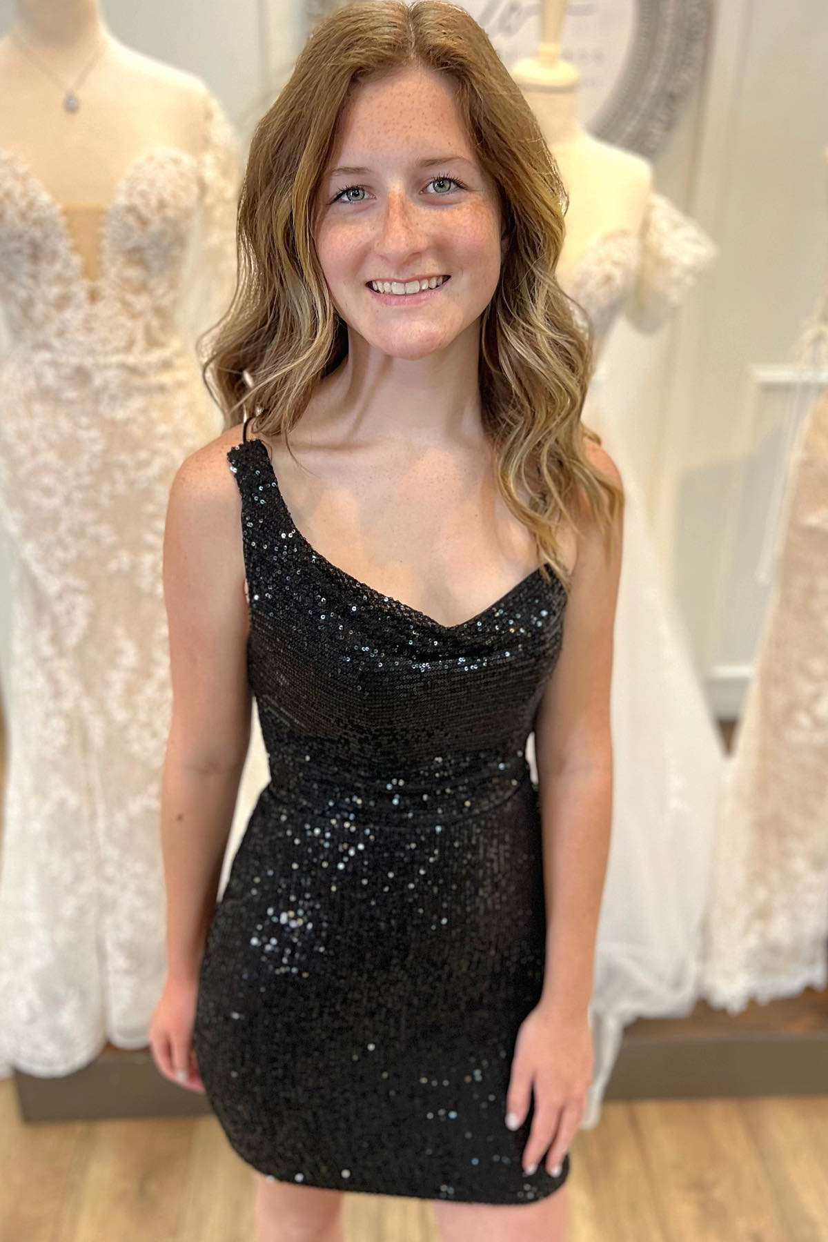 Asymmetrical Black Sequin Lace-Up Short Homecoming Dress cc307