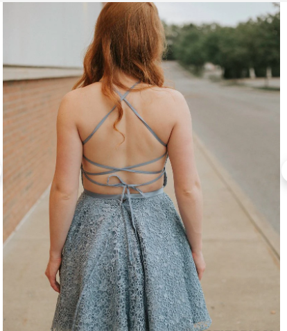 Spaghetti Straps Deep V-neck Full Lace Backless Short Homecoming Dress c3029