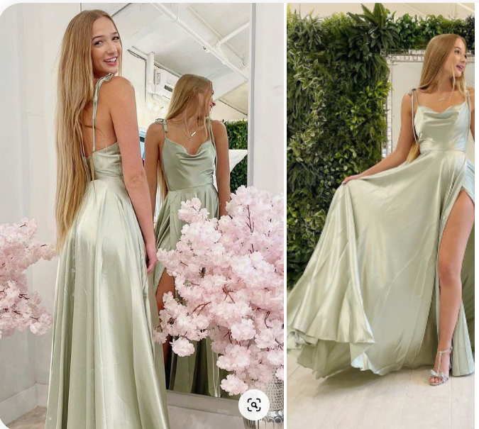 Elegant Spaghetti-Straps Sleeveless Split Evening Dress c3136