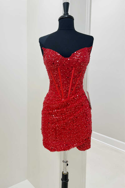 Black Sequin Strapless Tight Mini Homecoming Dress c3246