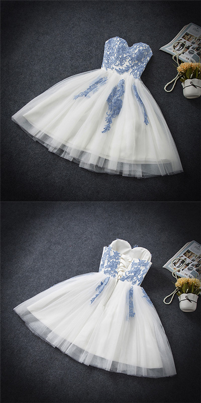 Sweetheart A-line white lace homecoming dresses  c3121