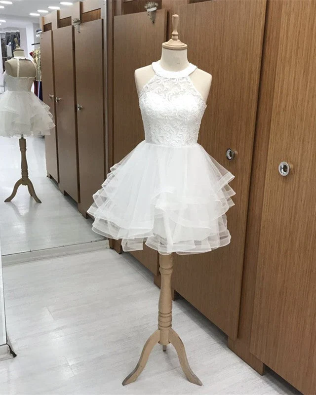 Short Organza Ruffles Homecoming Dresses Lace Halter c3469