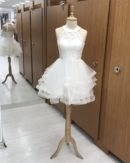 Short Organza Ruffles Homecoming Dresses Lace Halter c3469