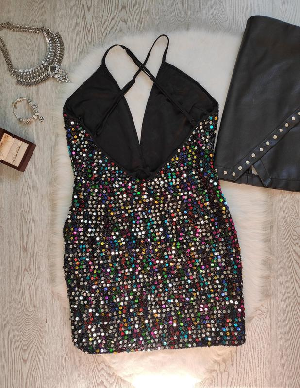Black shiny multi colored evening short sexy mini dress neckline sequins party dress cc63