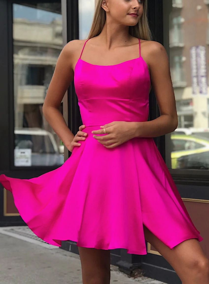 Sexy Short Backless Spaghetti Straps Fuchsia Homecoming Dress c3279