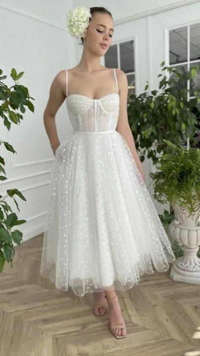 Spaghetti Straps Tea Length Prom Dress , Lovely Party Dress c3024