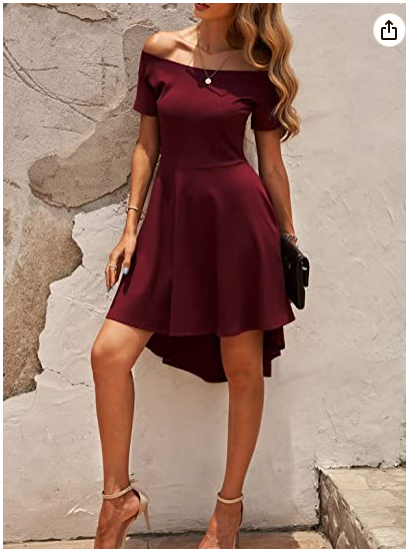 Women Off The Shoulder Short Sleeve High Low Hem Club Cocktail Skater Dress c2678