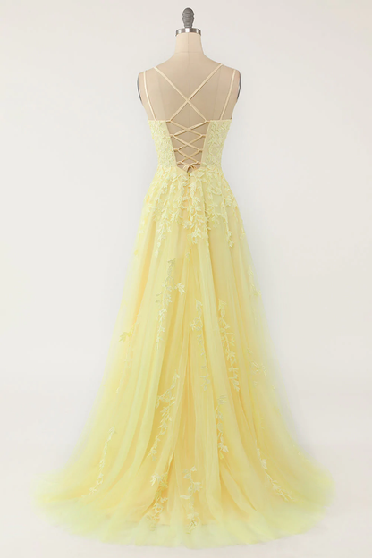 Elegant Lavender / Yellow A-line Prom Dress c2843