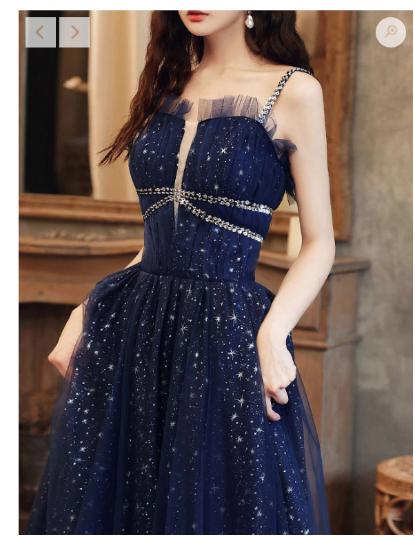 Blue tulle A line sequin long prom dress, blue tulle formal dress C2378