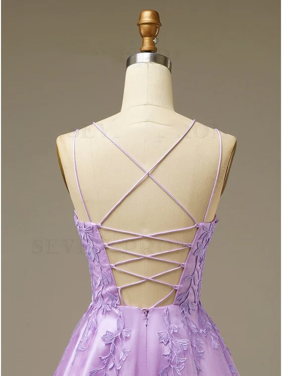 Lilac A-line Lace Appliques Short Homecoming Dress c2576