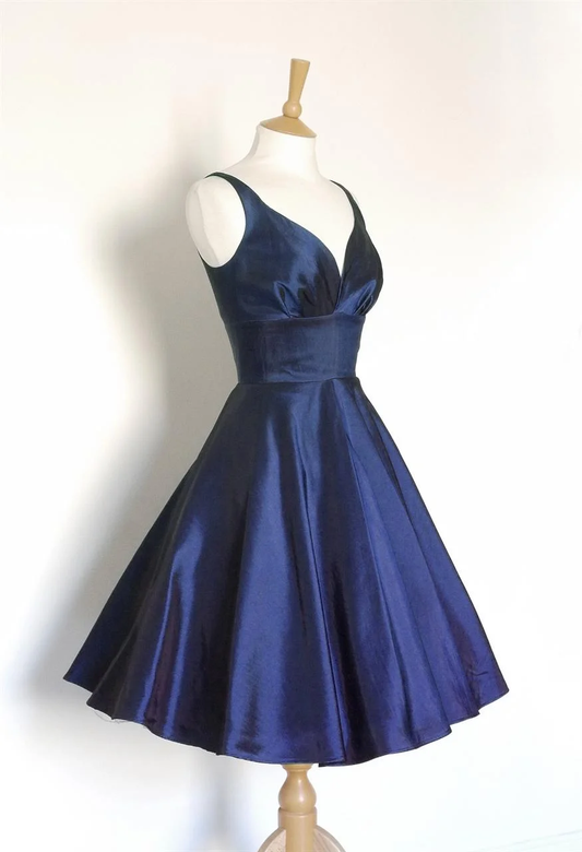 Midnight Blue Taffeta Sweetheart Swing Homecoming Dress Short Party Dress c3199