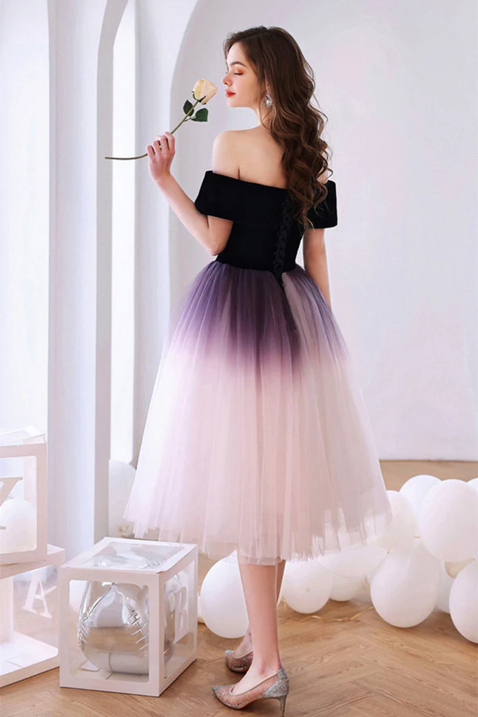 Off Shoulder Ombre Tulle Short Homecoming Dress, Ombre Formal Graduation Dress cc12