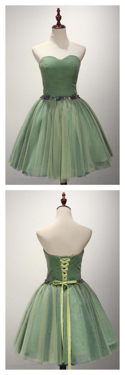 Cute green sweetheart neck homecoming dress c3291