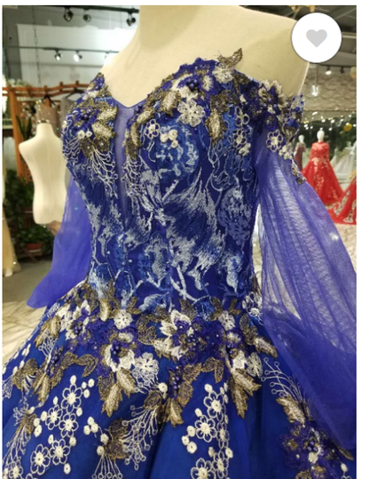 Off-the-Shoulder Long Sleeves Ball Gown Tulle Applique Court Train Prom Dress C1927