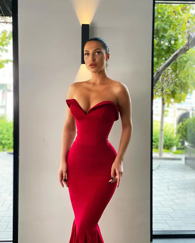 Hot Sexy Mermaid Red Long Prom Dress Strapless Evening Dress cc486